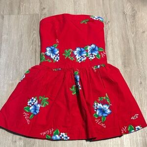 Hollister Red Backless Dress with Blue Floral Print